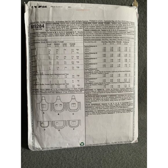 McCall's Misses Aprons Sewing Pattern M5284 - cut - Picture 5 of 9